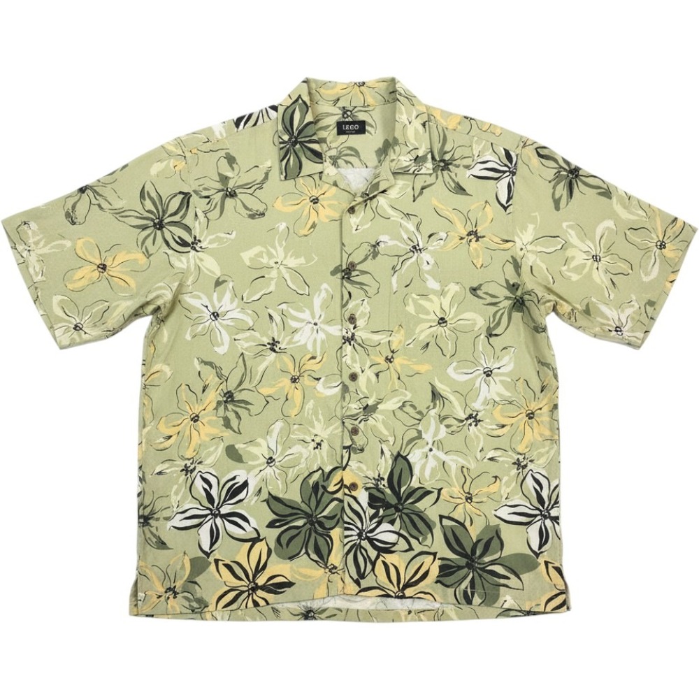 IZOD Golf Mens XL Silk Linen Short Sleeve Button Down Tropical Floral Shirt Sage